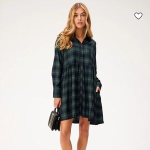 Adore Me Fleur Green Plaid Shirt Dress Small NWT